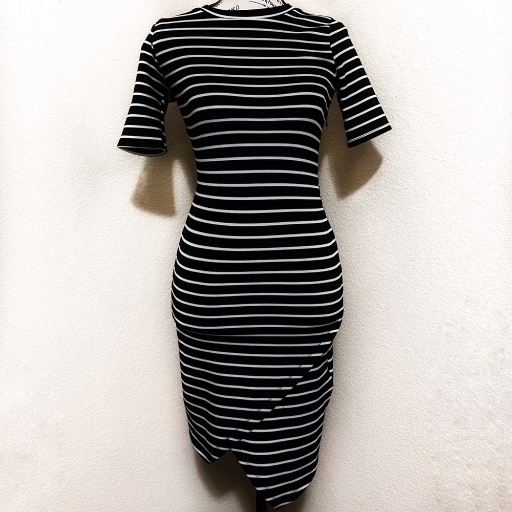 Iris Black White Striped Asymmetrical Mini Dress